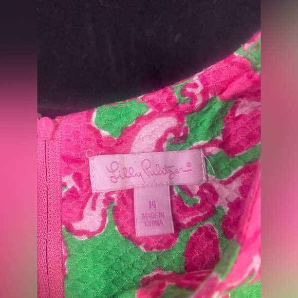 Girls Lilly Pulitzer sz 14 Green Pink Butterfly Floral Shift Dress w/ Pockets - Picture 4 of 11